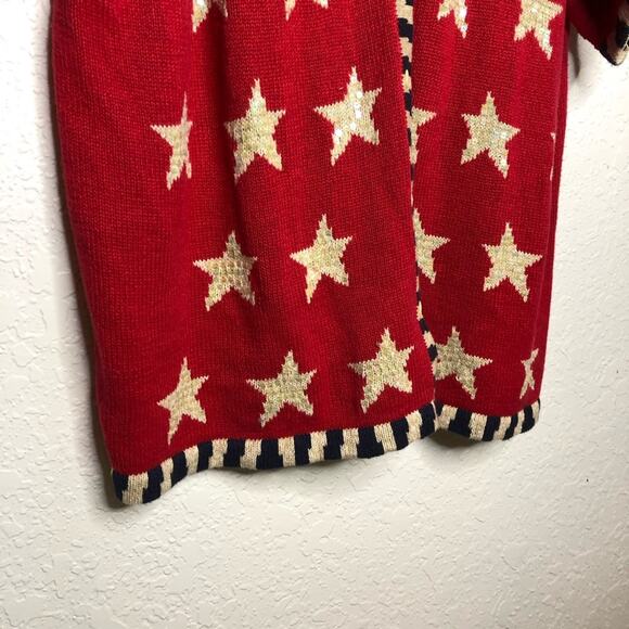 Vintage red cream blue sequin star American flag cardigan size 2X 4th of July - Picture 3 of 16